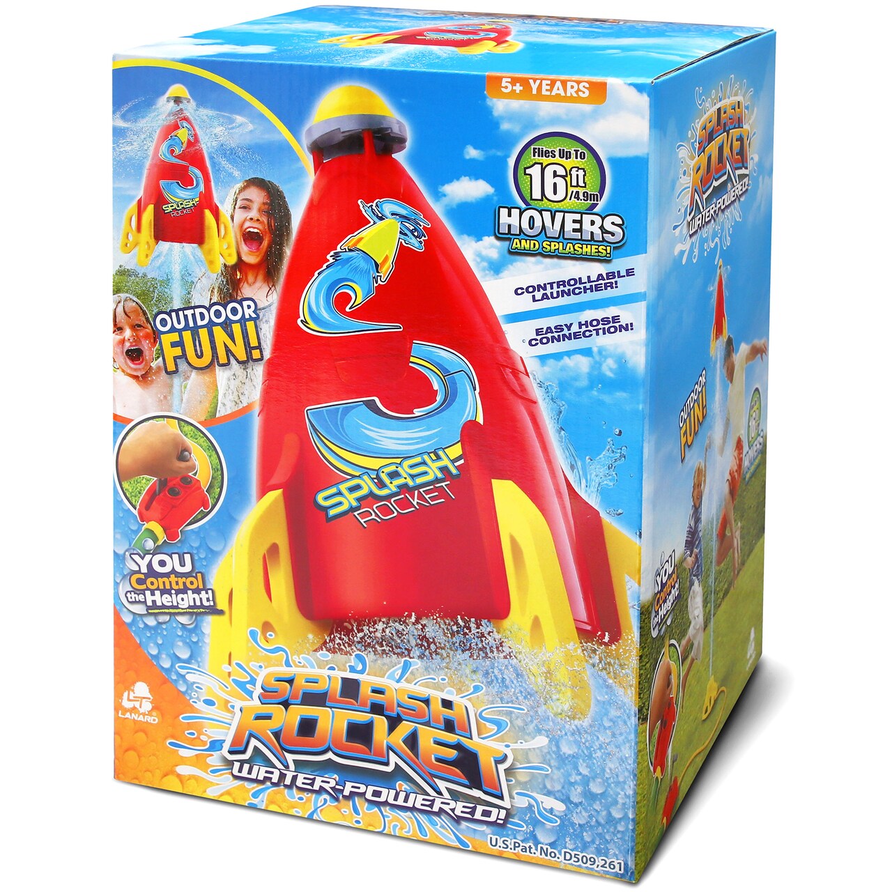 Lanard: Water-Powered Splash Rocket Sprinkler - Hovers & Sprays Water, Controllable Launcher, Flies Up To 16 ft, Hose Attaching, Outdoor Toy, Kids 5+
